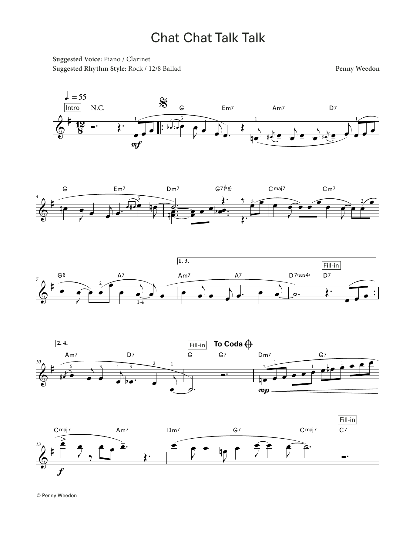 Penny Weedon Chat Chat Talk Talk (LCME Electronic Keyboard Grade 6 List C) sheet music notes and chords arranged for Piano Solo