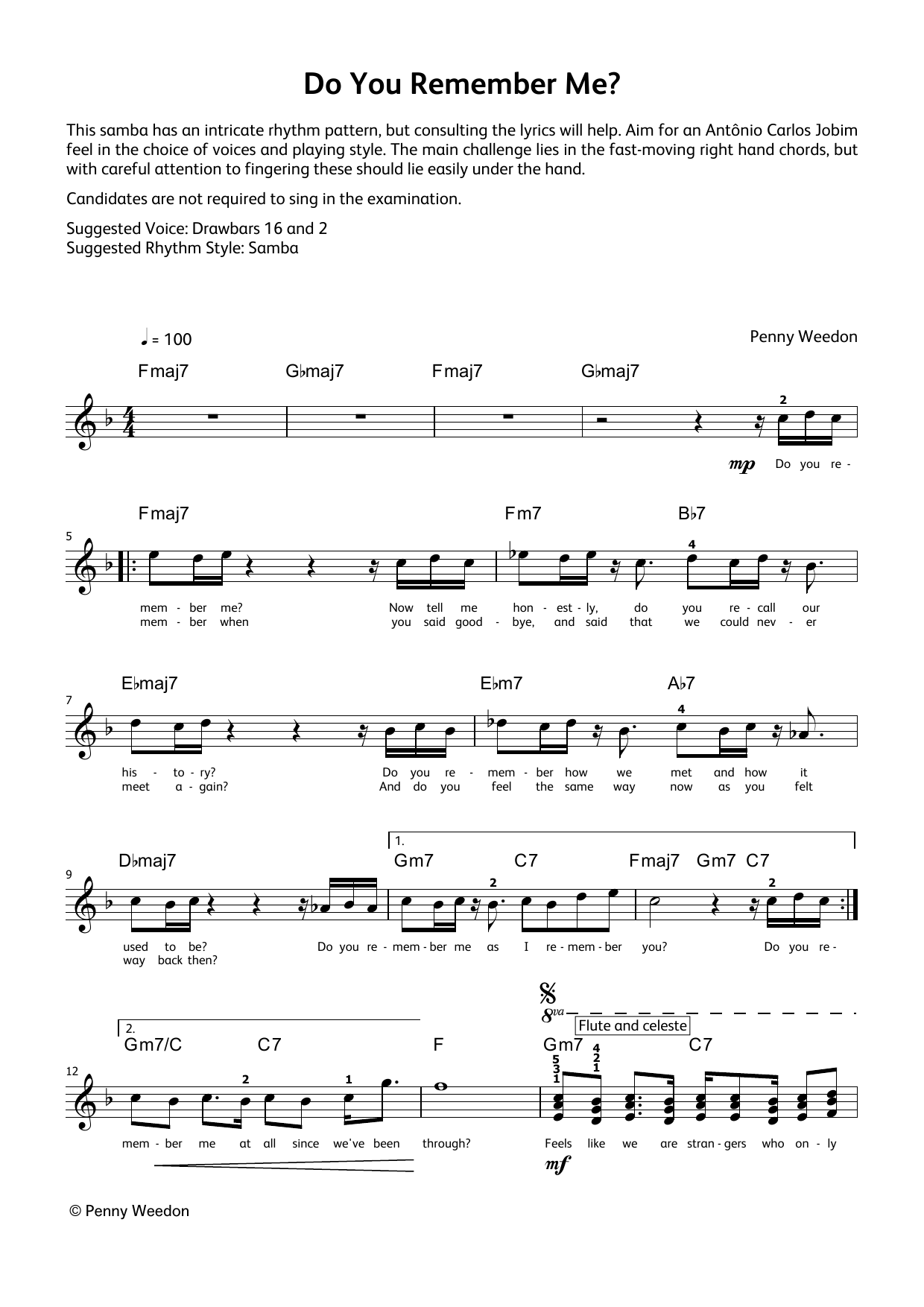 Penny Weedon Do You Remember Me (LCME Electronic Keyboard Grade 8 List B & C) sheet music notes and chords arranged for Piano Solo