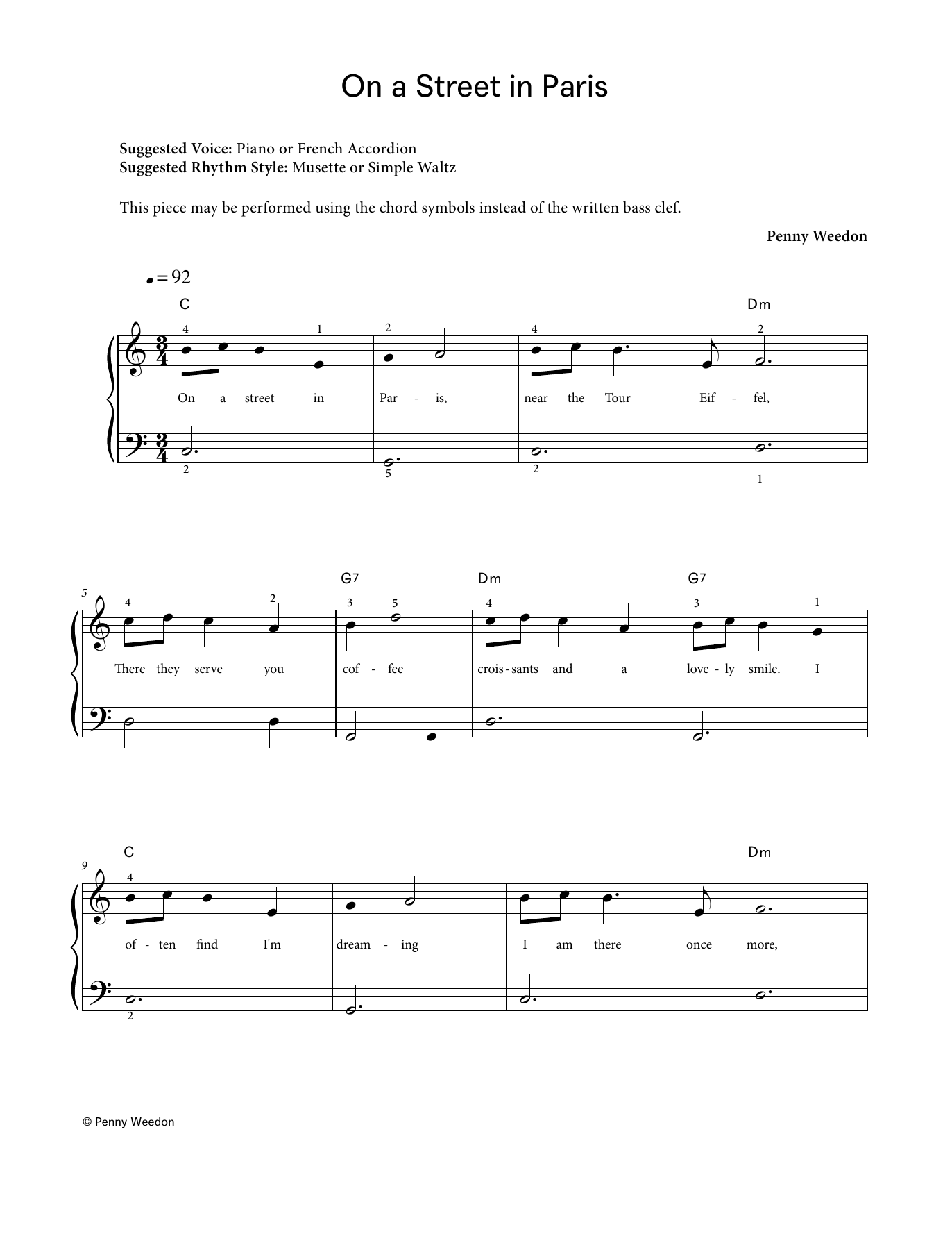 Penny Weedon On A Street in Paris (LCME Electronic Keyboard Grade 1 List A) sheet music notes and chords arranged for Piano Solo