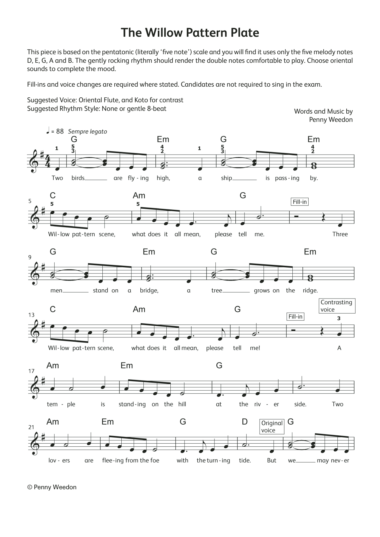 Penny Weedon The Willow Pattern Plate (LCME Electronic Keyboard Grade 2 List B & C) sheet music notes and chords arranged for Piano Solo