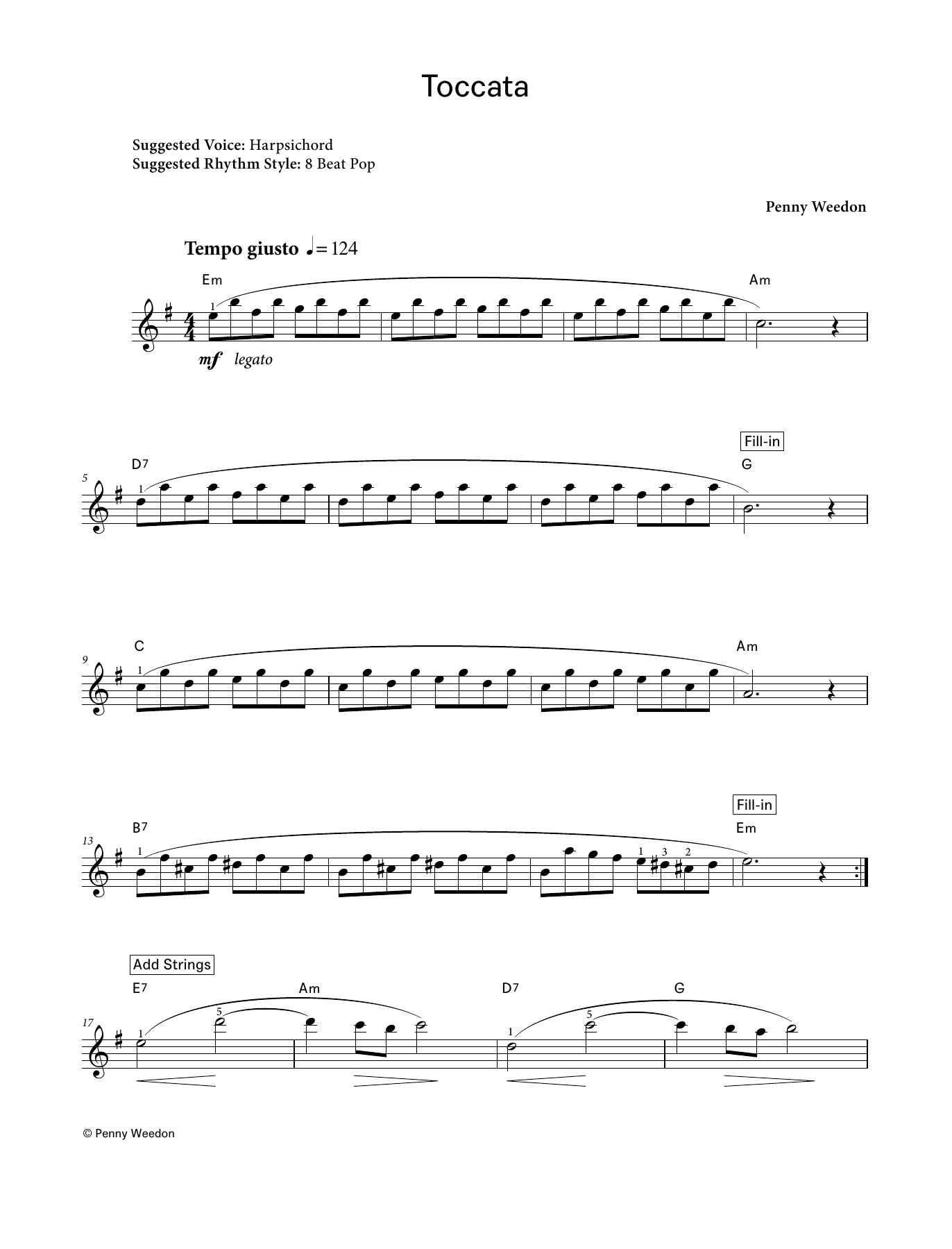 Penny Weedon Toccata (LCME Electronic Keyboard Grade 4 List C) sheet music notes and chords arranged for Piano Solo