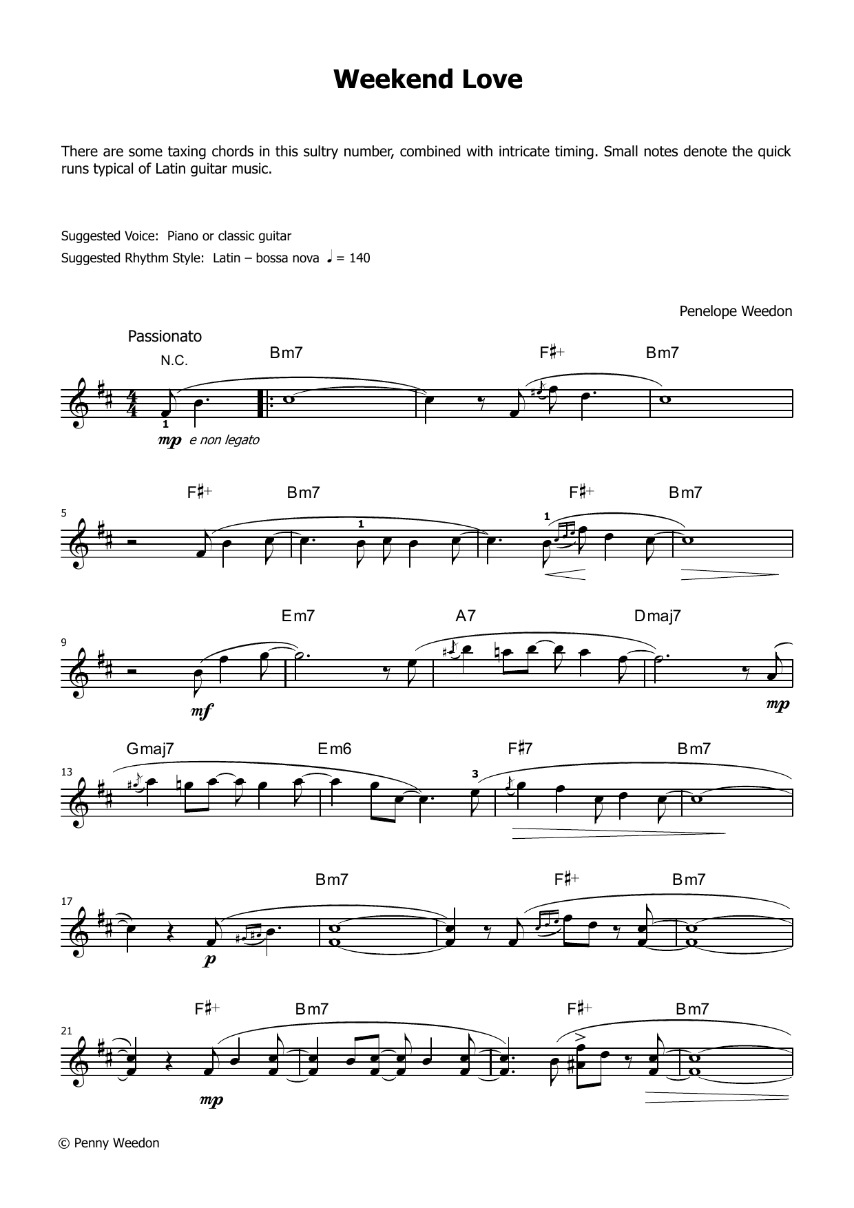Penny Weedon Weekend Love (LCME Electronic Keyboard Grade 8 List B & C) sheet music notes and chords arranged for Piano Solo