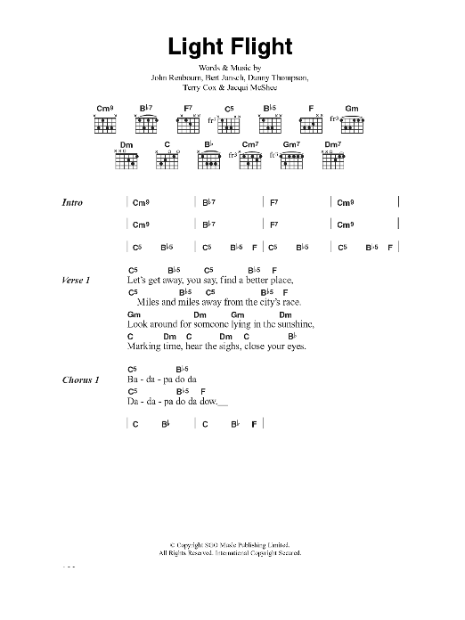 Pentangle Light Flight sheet music notes and chords arranged for Guitar Chords/Lyrics