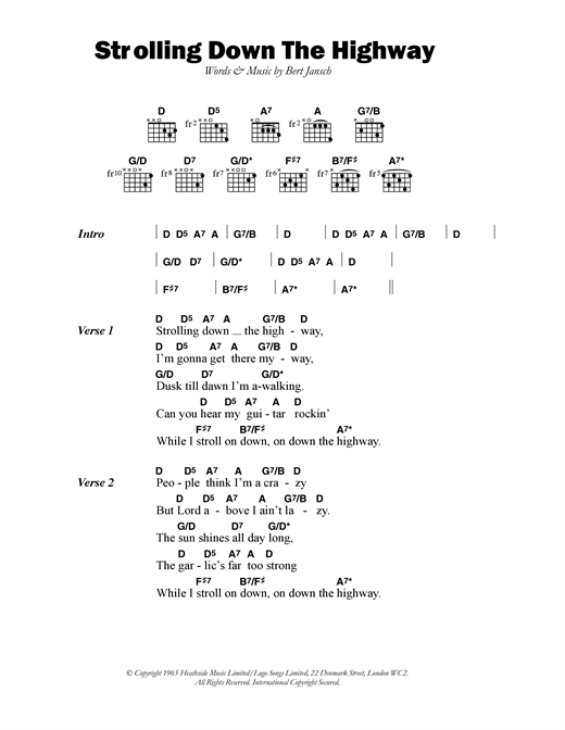 Pentangle Strolling Down The Highway sheet music notes and chords arranged for Guitar Chords/Lyrics