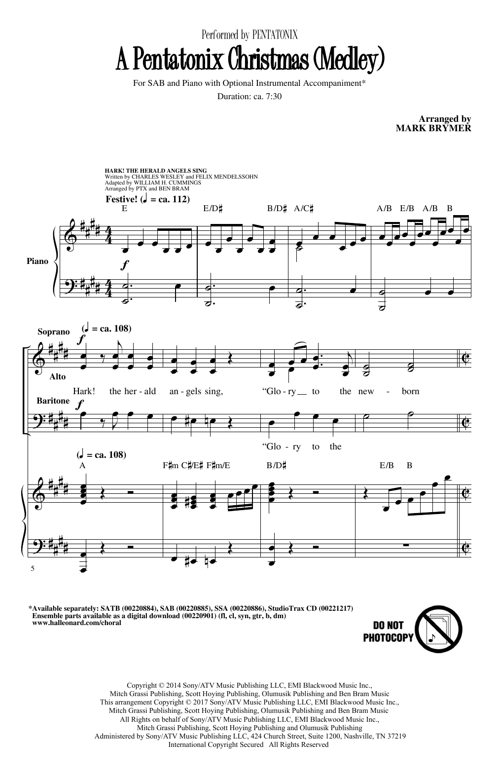 Pentatonix A Pentatonix Christmas (Medley) (arr. Mark Brymer) sheet music notes and chords arranged for SAB Choir