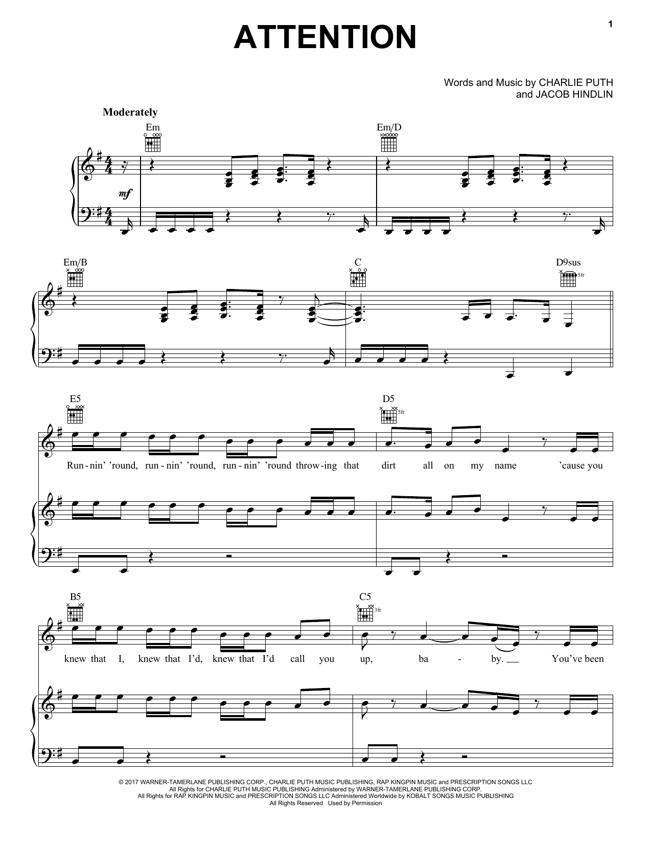 Pentatonix Attention sheet music notes and chords arranged for Piano, Vocal & Guitar Chords (Right-Hand Melody)