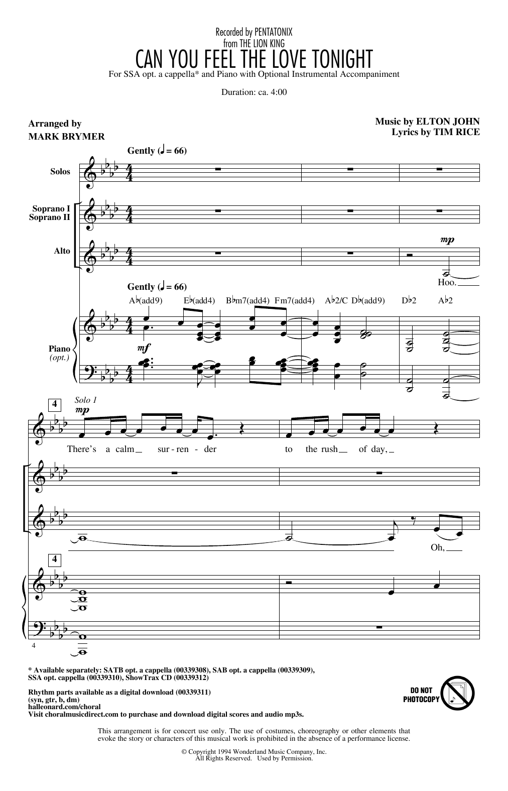Pentatonix Can You Feel The Love Tonight (from The Lion King) (arr. Mark Brymer) sheet music notes and chords arranged for SSA Choir