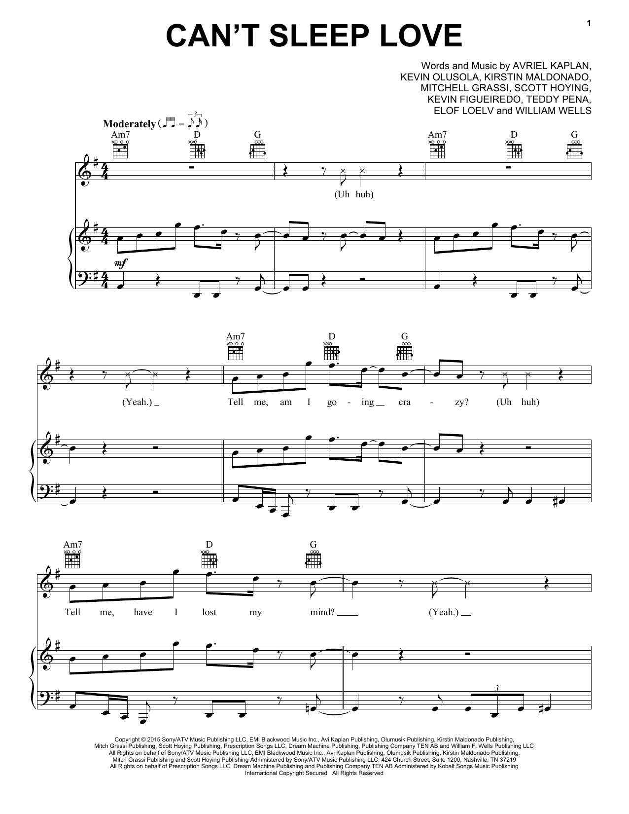 Pentatonix Can't Sleep Love sheet music notes and chords arranged for Piano, Vocal & Guitar Chords (Right-Hand Melody)
