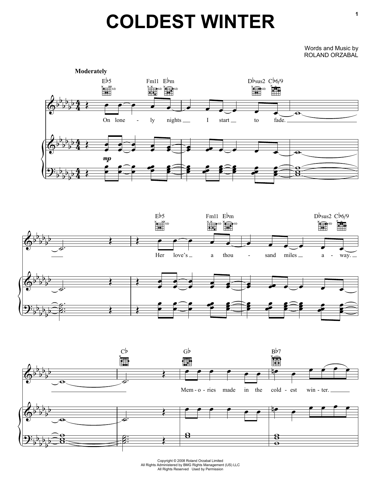 Pentatonix Coldest Winter sheet music notes and chords arranged for Piano, Vocal & Guitar Chords (Right-Hand Melody)