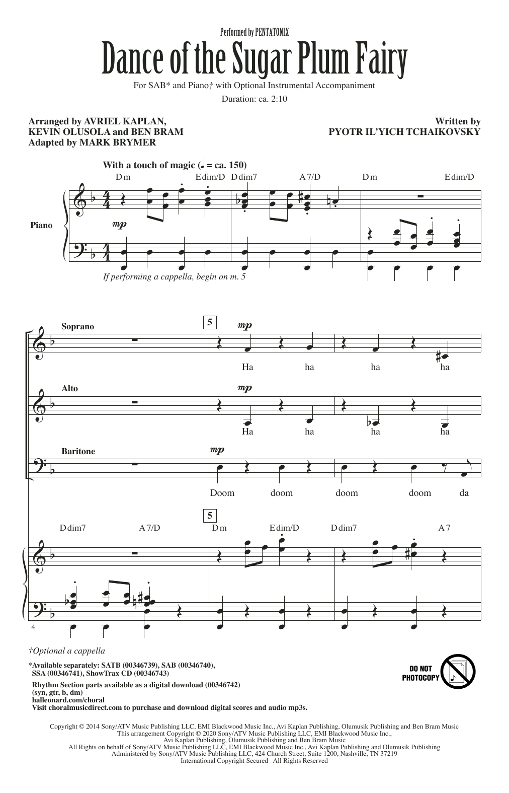 Pentatonix Dance Of The Sugar Plum Fairy (arr. Mark Brymer) sheet music notes and chords arranged for SAB Choir