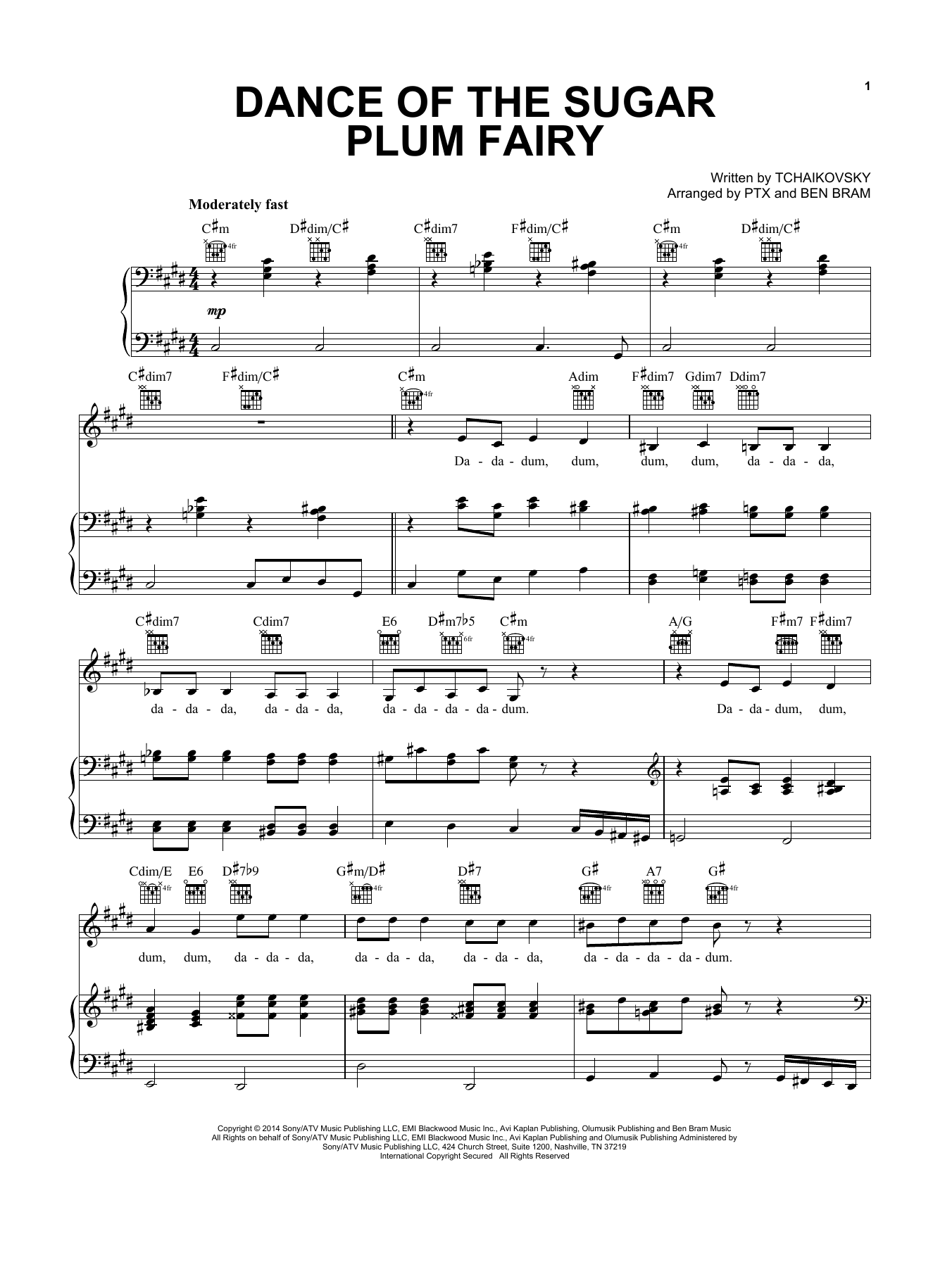Pentatonix Dance Of The Sugar Plum Fairy sheet music notes and chords arranged for Piano, Vocal & Guitar Chords (Right-Hand Melody)