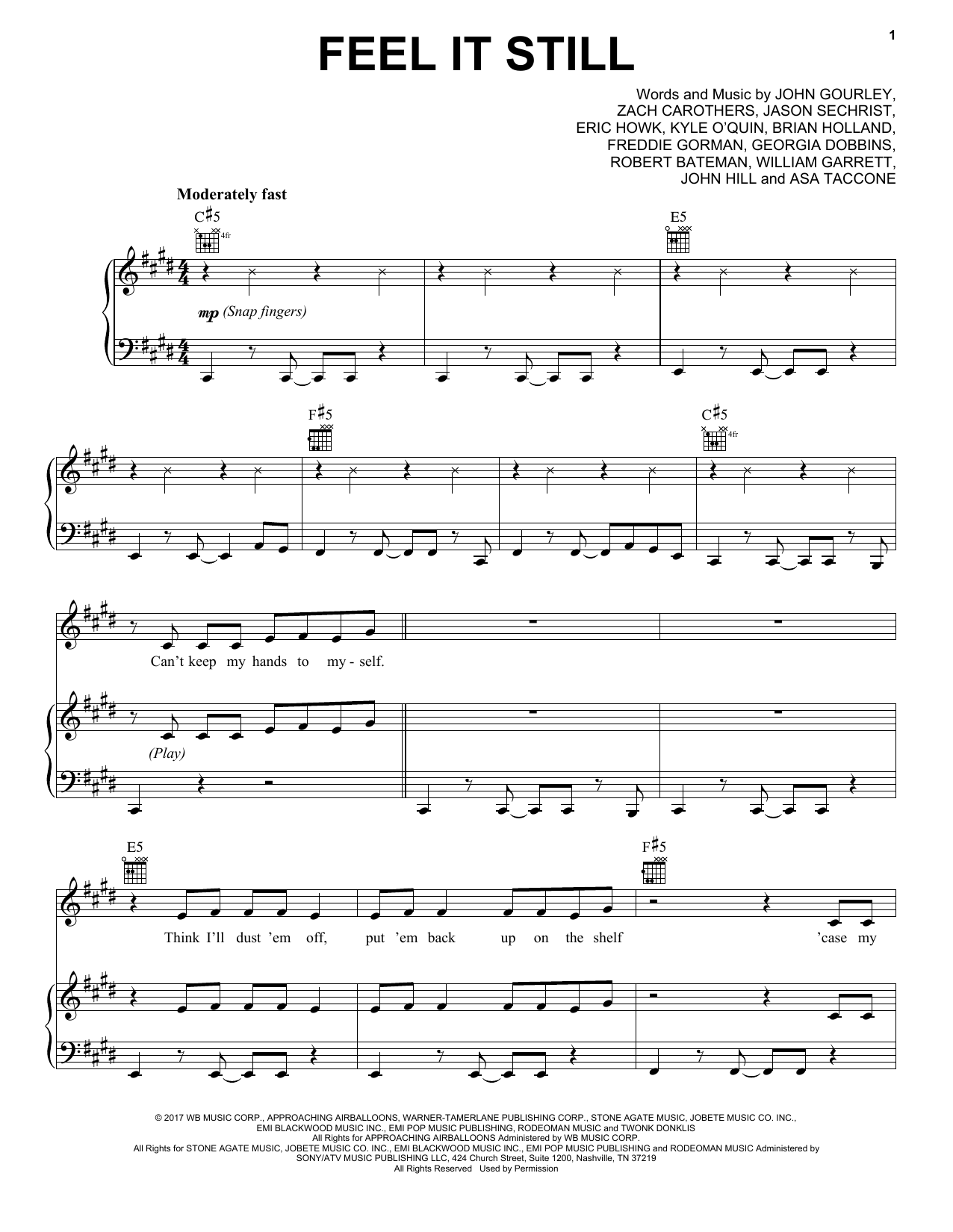 Pentatonix Feel It Still sheet music notes and chords arranged for Piano, Vocal & Guitar Chords (Right-Hand Melody)