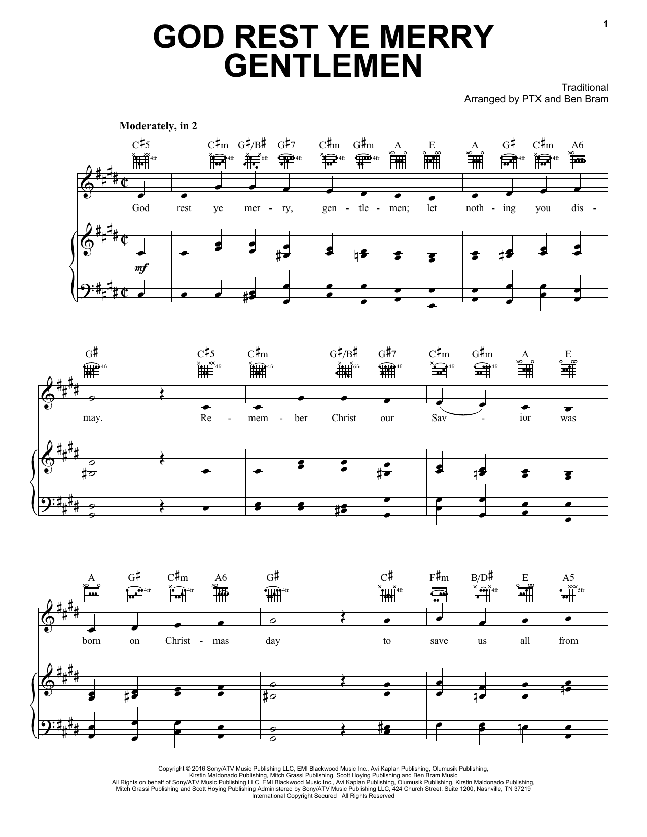 Pentatonix God Rest Ye Merry Gentlemen sheet music notes and chords arranged for Piano, Vocal & Guitar Chords (Right-Hand Melody)