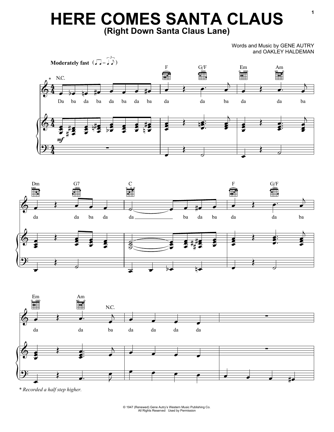 Pentatonix Here Comes Santa Claus (Right Down Santa Claus Lane) sheet music notes and chords arranged for Piano, Vocal & Guitar Chords (Right-Hand Melody)