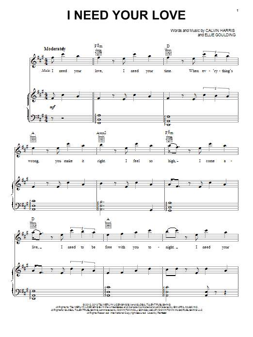 Pentatonix I Need Your Love sheet music notes and chords arranged for Piano, Vocal & Guitar Chords (Right-Hand Melody)
