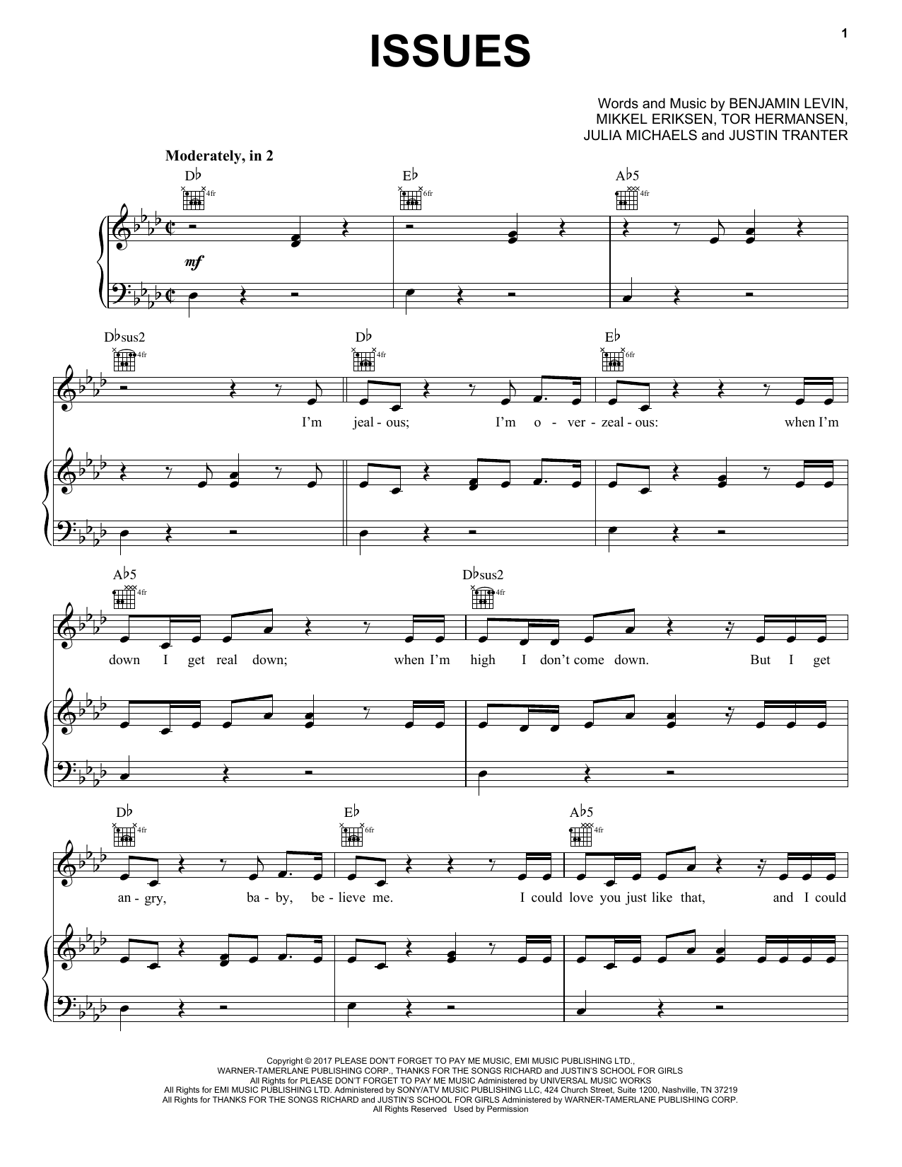 Pentatonix Issues sheet music notes and chords arranged for Piano, Vocal & Guitar Chords (Right-Hand Melody)