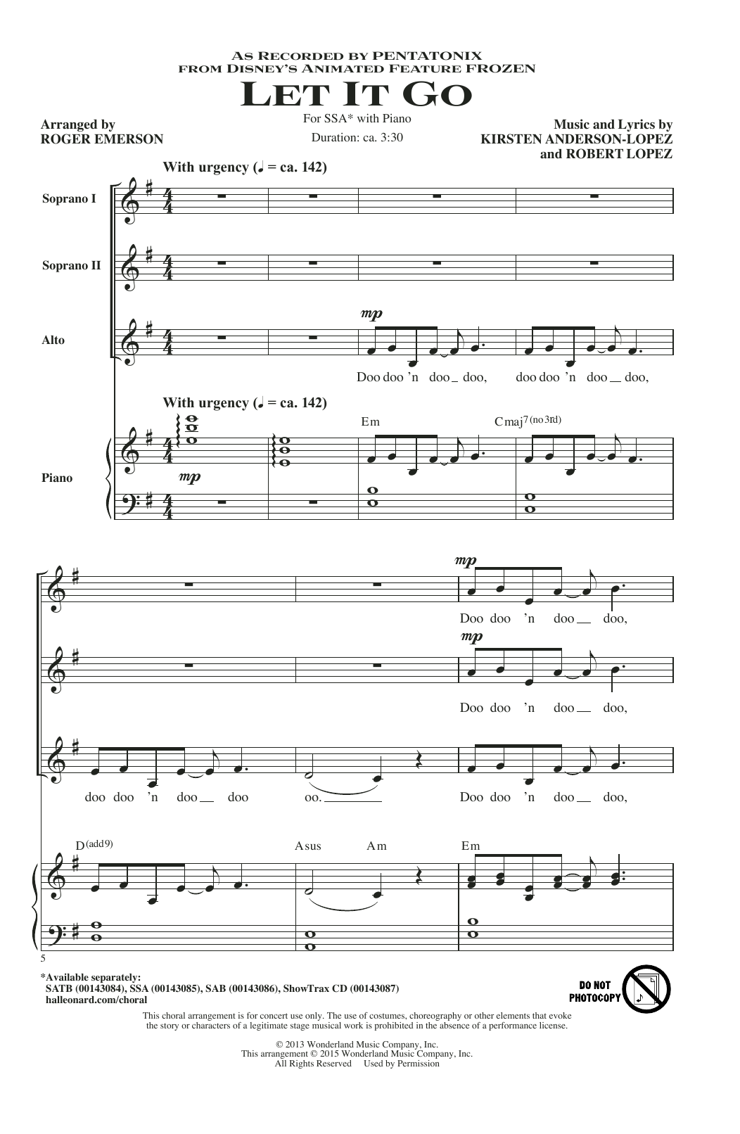 Pentatonix Let It Go (from Frozen) (arr. Roger Emerson) sheet music notes and chords arranged for SATB Choir