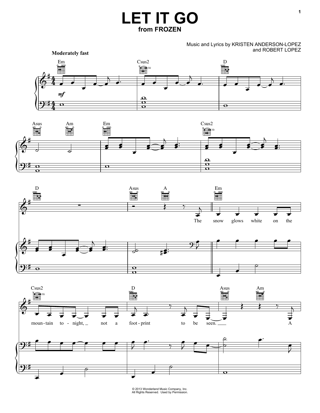 Pentatonix Let It Go (from Frozen) sheet music notes and chords arranged for Piano, Vocal & Guitar Chords (Right-Hand Melody)