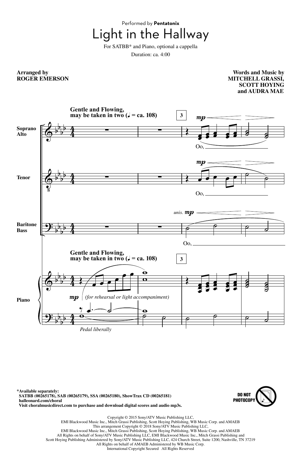 Pentatonix Light In The Hallway (arr. Roger Emerson) sheet music notes and chords arranged for SAB Choir