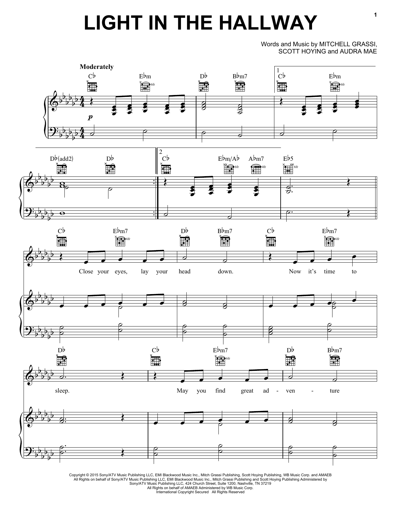Pentatonix Light In The Hallway sheet music notes and chords arranged for Piano, Vocal & Guitar Chords (Right-Hand Melody)