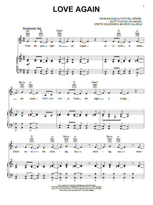 Pentatonix Love Again sheet music notes and chords arranged for Piano, Vocal & Guitar Chords (Right-Hand Melody)