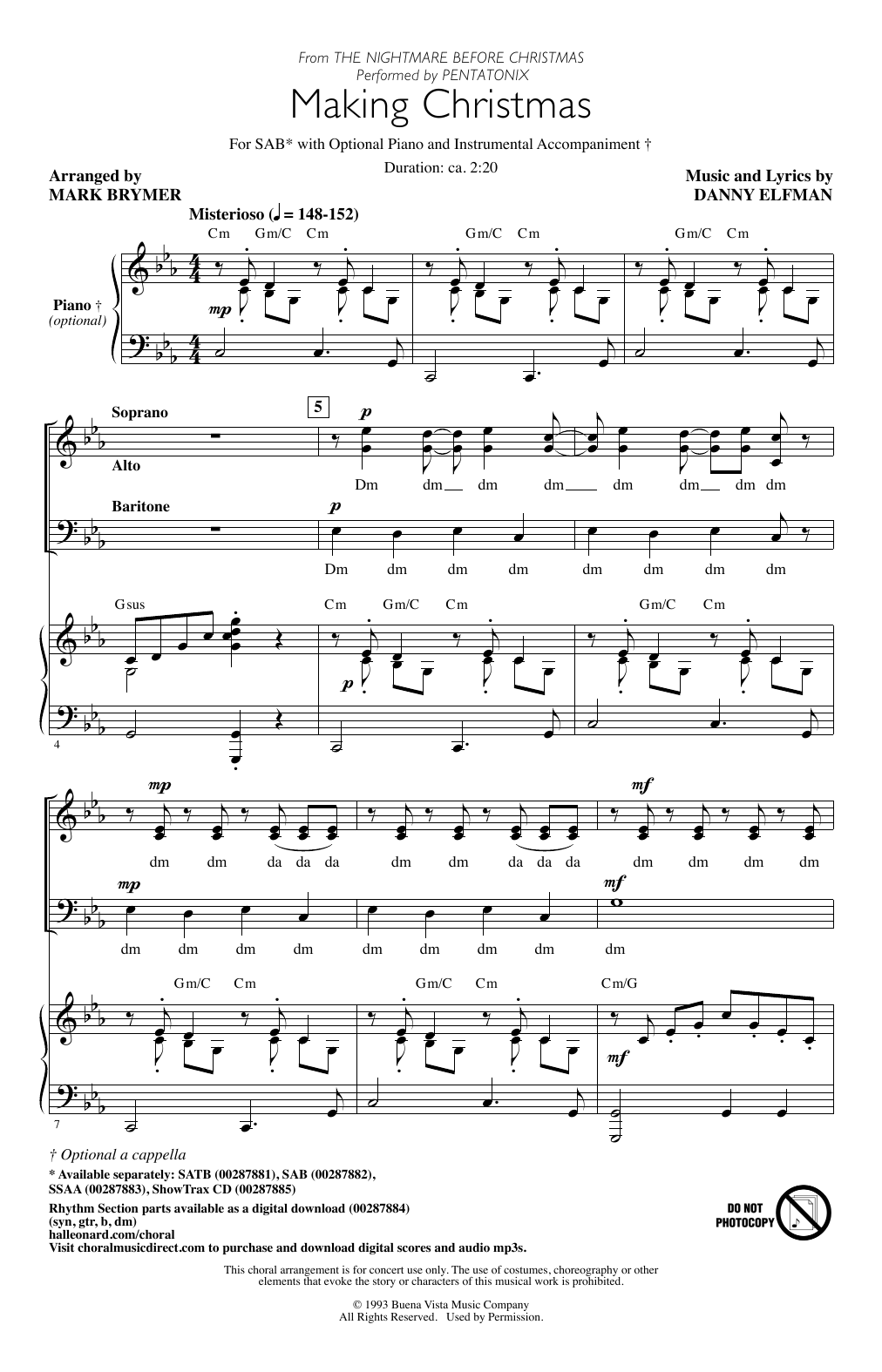 Pentatonix Making Christmas (from The Nightmare Before Christmas) (arr. Mark Brymer) sheet music notes and chords arranged for SSA Choir