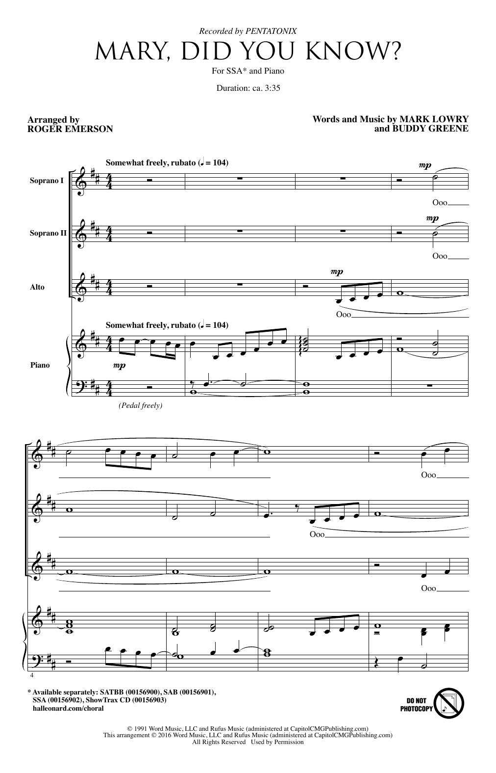Pentatonix Mary, Did You Know? (arr. Roger Emerson) sheet music notes and chords arranged for SATBB Choir