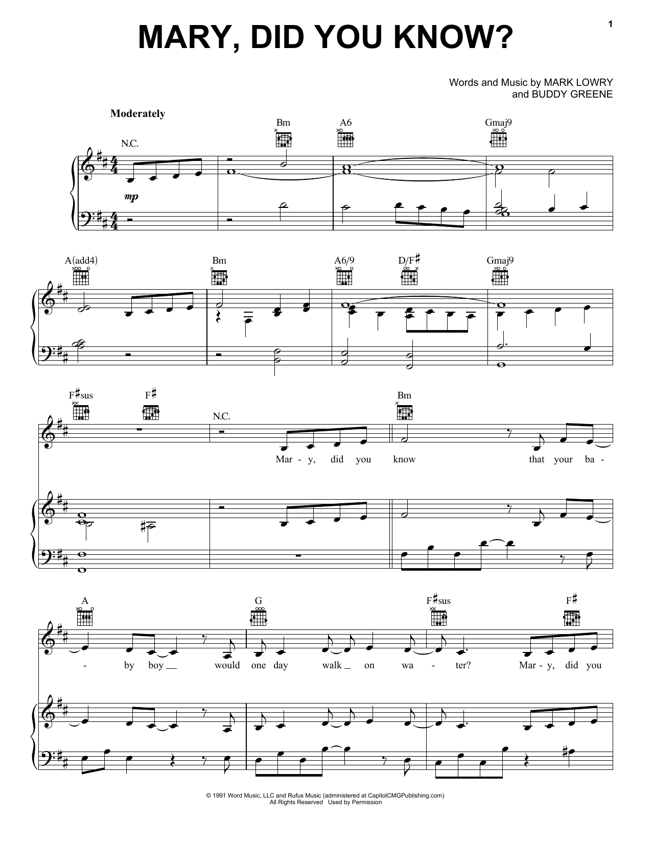 Pentatonix Mary, Did You Know? sheet music notes and chords arranged for Piano, Vocal & Guitar Chords (Right-Hand Melody)