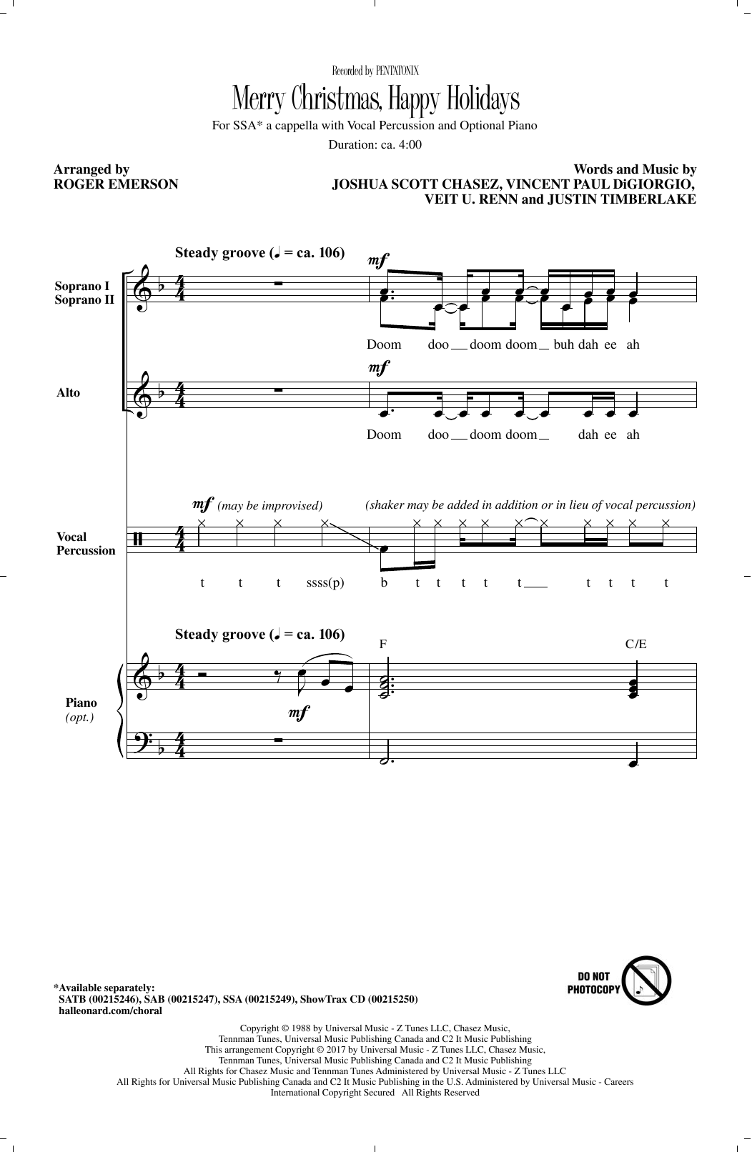 Pentatonix Merry Christmas, Happy Holidays (arr. Roger Emerson) sheet music notes and chords arranged for SATB Choir