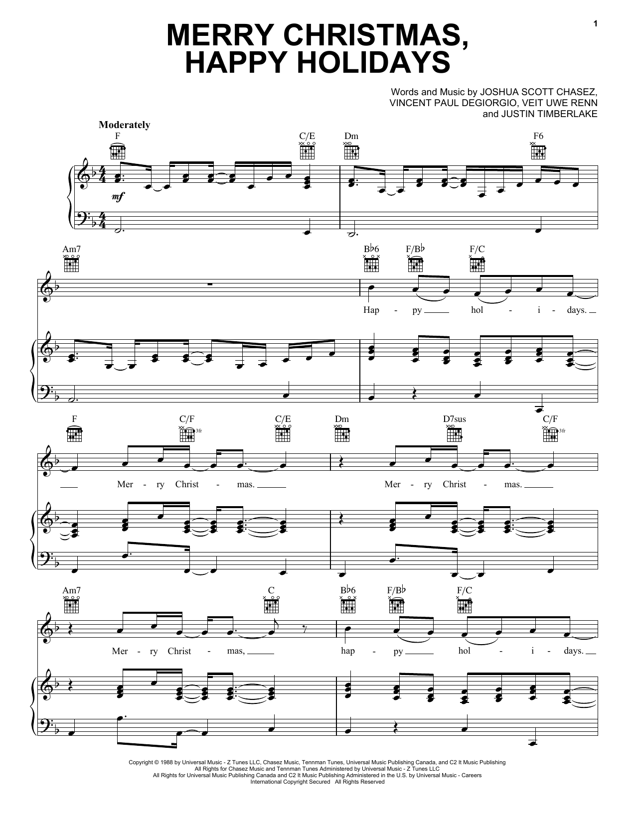 Pentatonix Merry Christmas, Happy Holidays sheet music notes and chords arranged for Piano, Vocal & Guitar Chords (Right-Hand Melody)