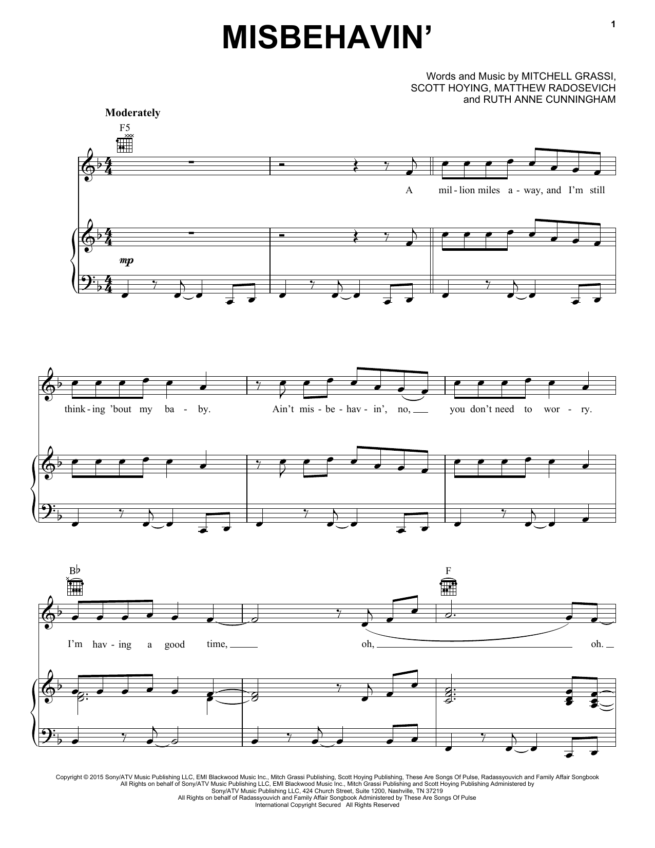 Pentatonix Misbehavin' sheet music notes and chords arranged for Piano, Vocal & Guitar Chords (Right-Hand Melody)
