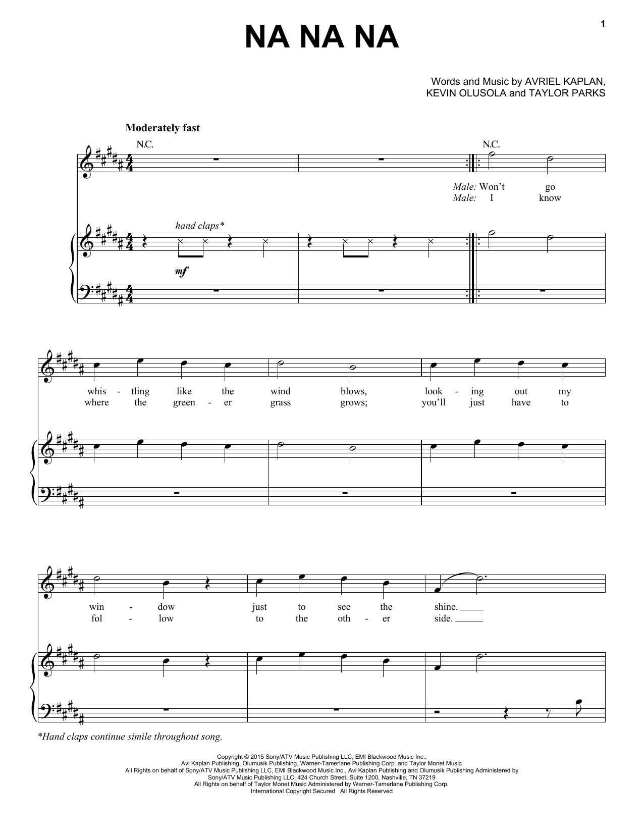 Pentatonix Na Na Na sheet music notes and chords arranged for Piano, Vocal & Guitar Chords (Right-Hand Melody)