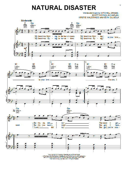 Pentatonix Natural Disaster sheet music notes and chords arranged for Piano, Vocal & Guitar Chords (Right-Hand Melody)