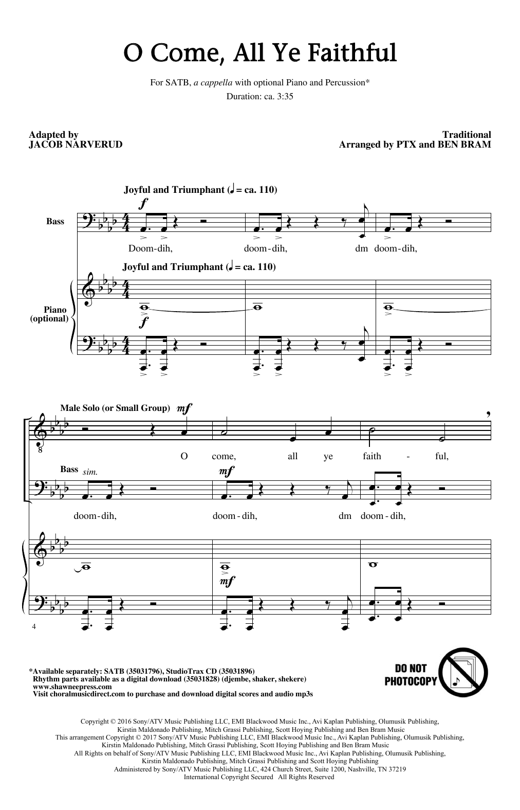 Pentatonix O Come, All Ye Faithful (arr. Jacob Narverud) sheet music notes and chords arranged for SATB Choir