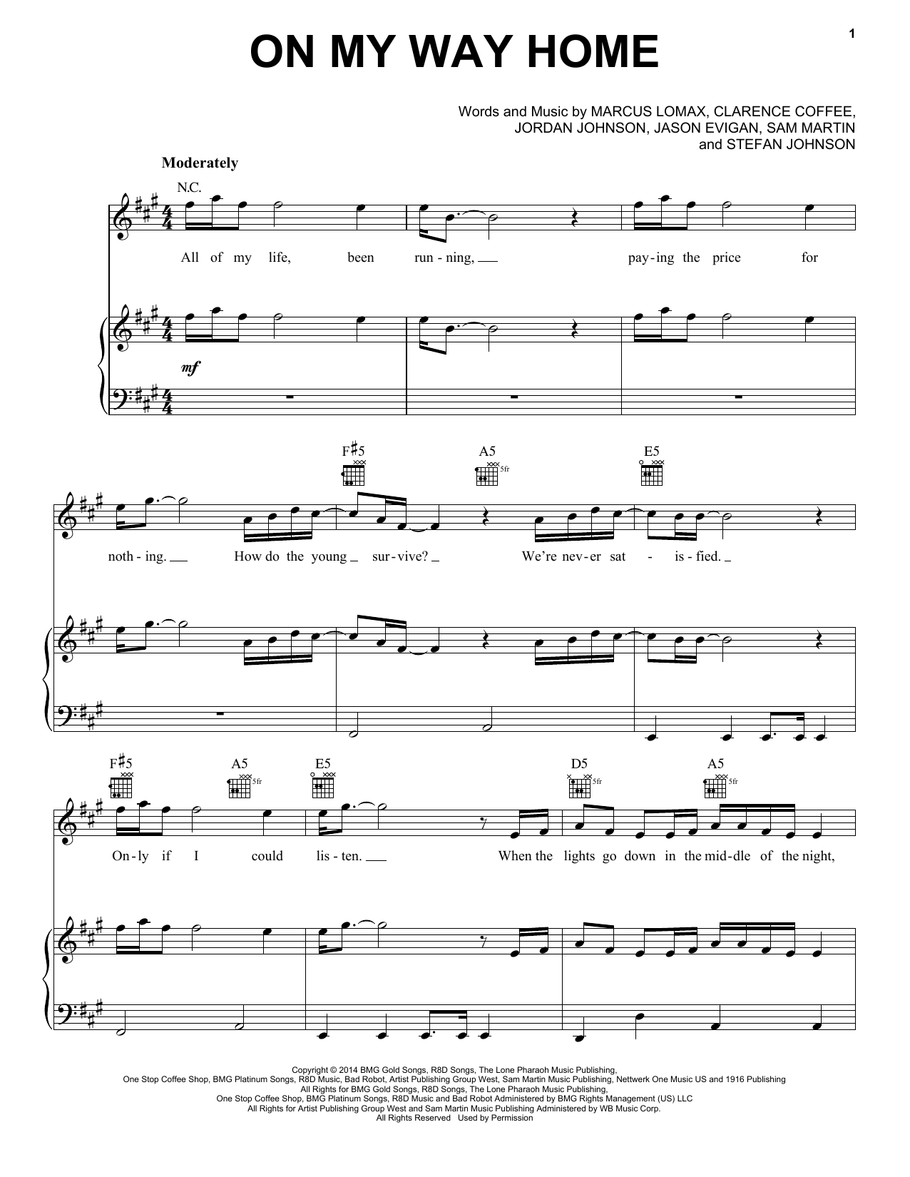 Pentatonix On My Way Home sheet music notes and chords arranged for Piano, Vocal & Guitar Chords (Right-Hand Melody)