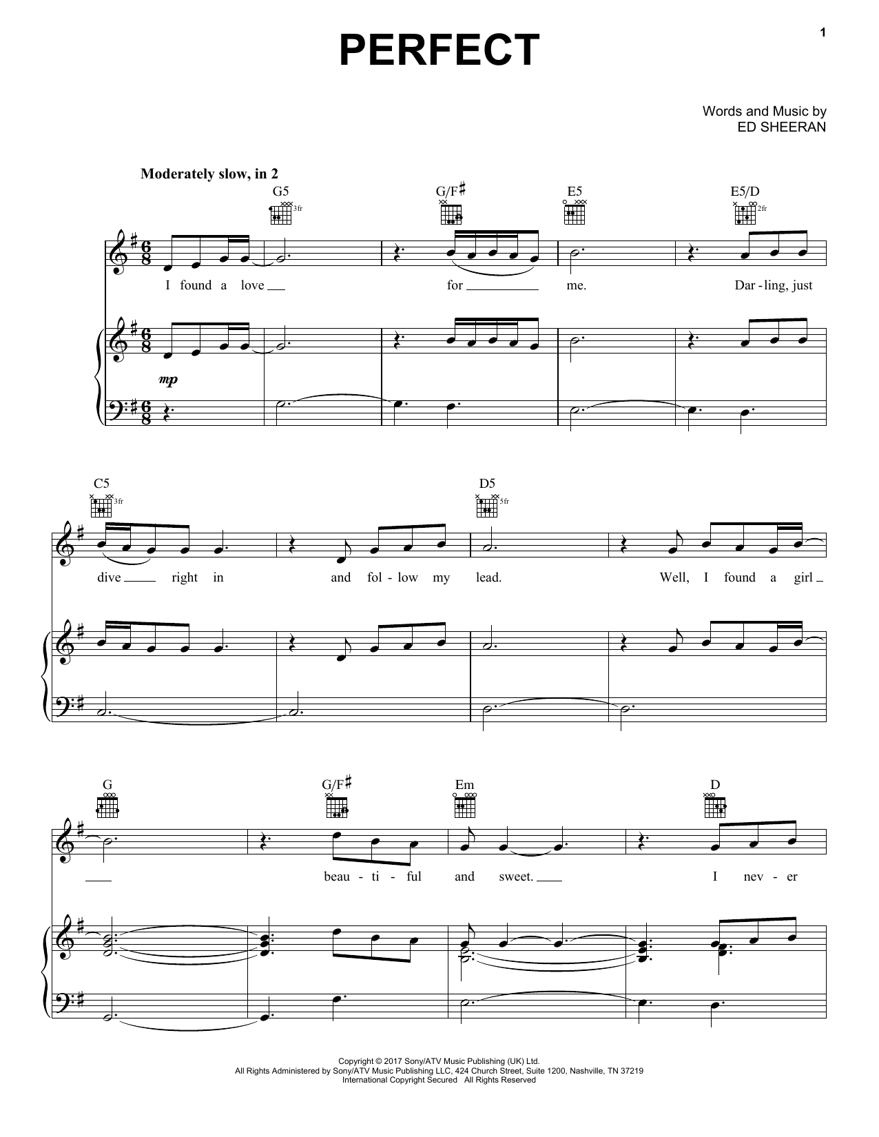 Pentatonix Perfect sheet music notes and chords arranged for Piano, Vocal & Guitar Chords (Right-Hand Melody)