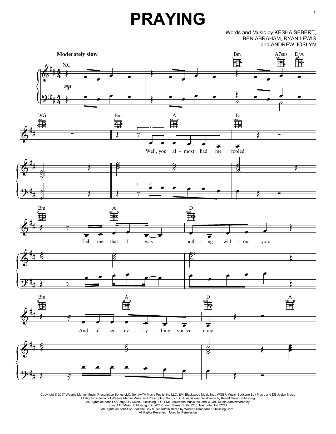 Pentatonix Praying sheet music notes and chords arranged for Piano, Vocal & Guitar Chords (Right-Hand Melody)