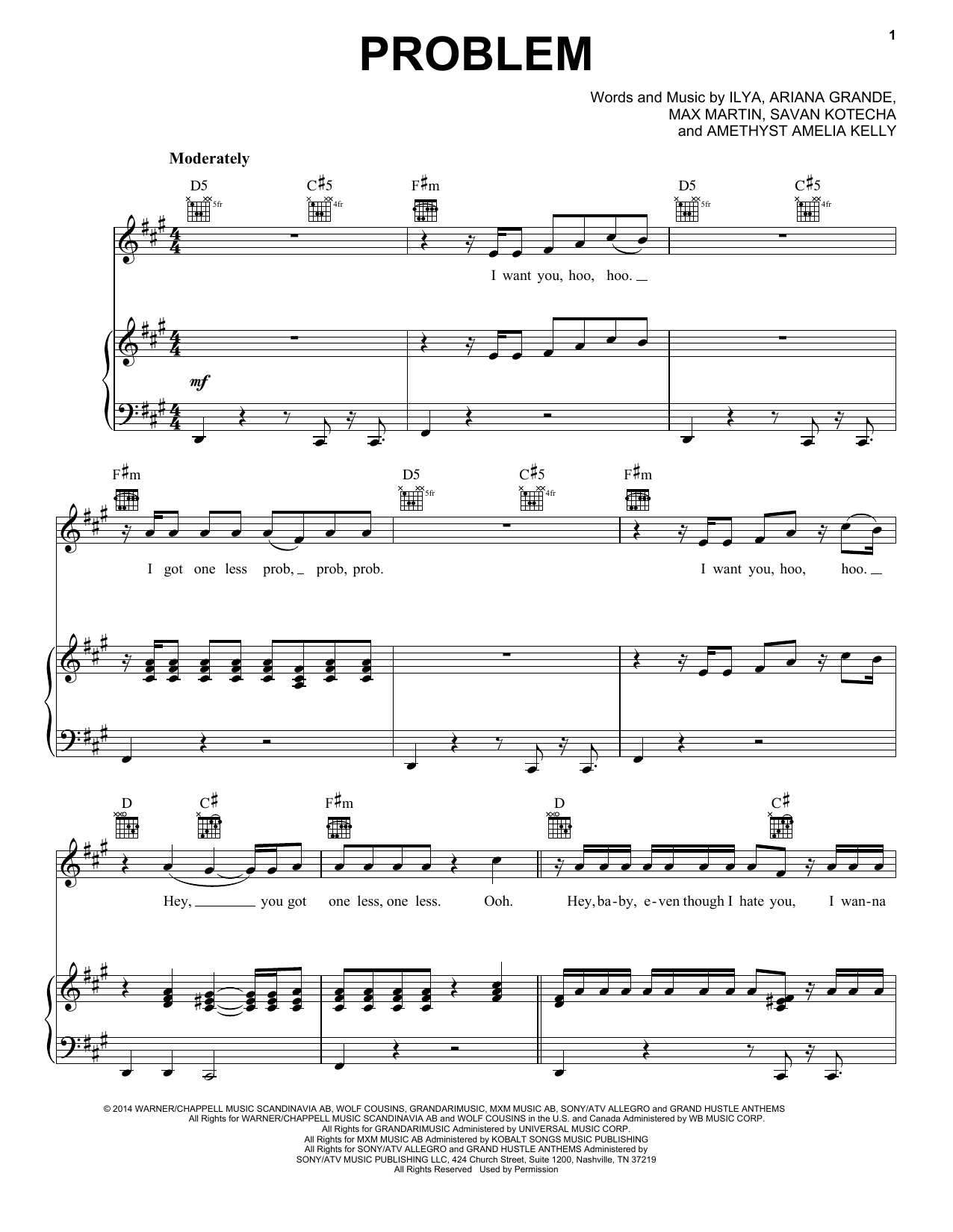 Pentatonix Problem sheet music notes and chords arranged for Piano, Vocal & Guitar Chords (Right-Hand Melody)