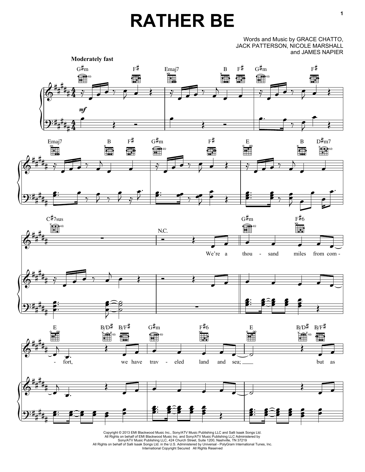 Pentatonix Rather Be sheet music notes and chords arranged for Piano, Vocal & Guitar Chords (Right-Hand Melody)