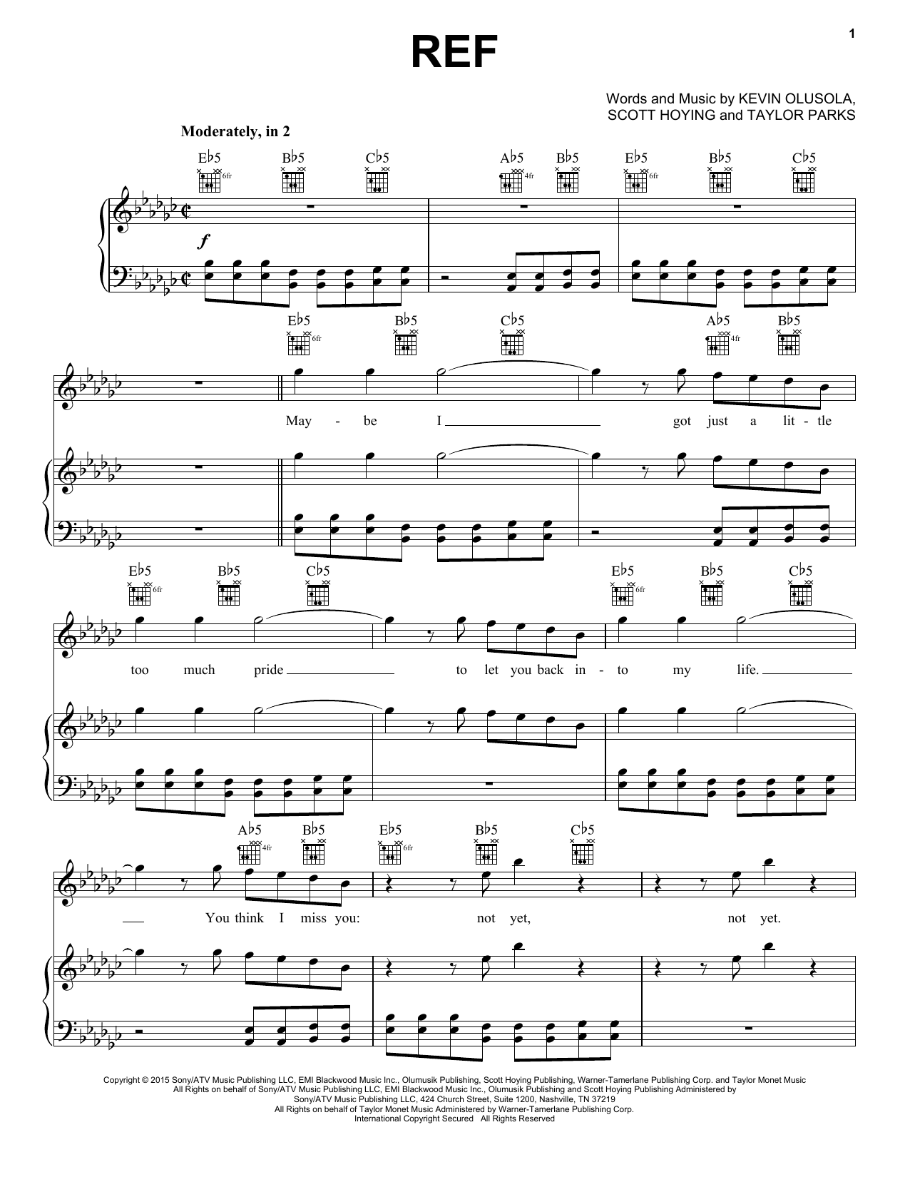 Pentatonix Ref sheet music notes and chords arranged for Piano, Vocal & Guitar Chords (Right-Hand Melody)