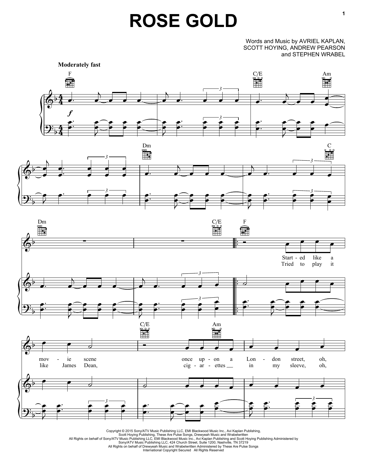 Pentatonix Rose Gold sheet music notes and chords arranged for Piano, Vocal & Guitar Chords (Right-Hand Melody)