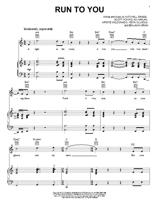 Pentatonix Run To You sheet music notes and chords arranged for Piano, Vocal & Guitar Chords (Right-Hand Melody)