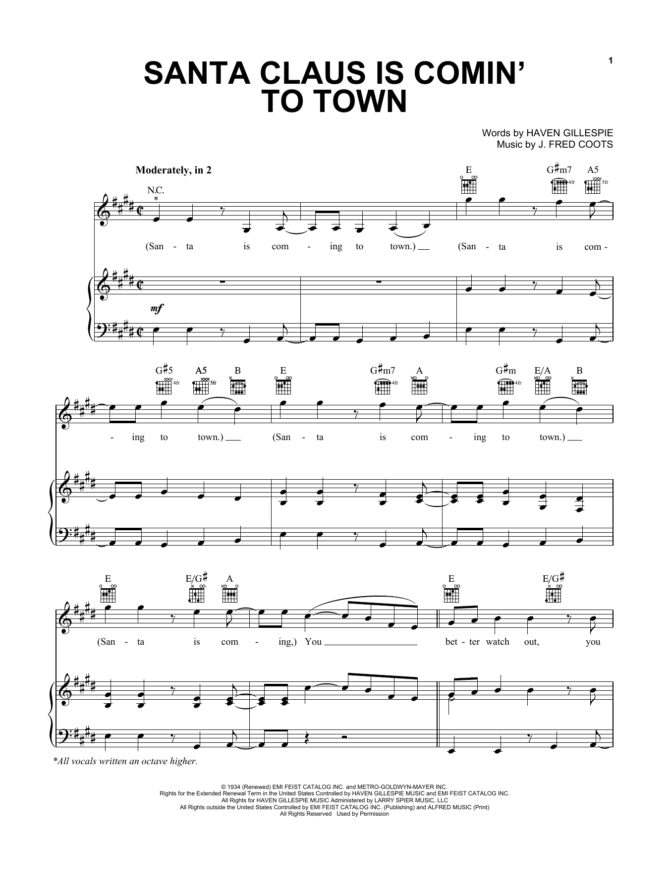 Pentatonix Santa Claus Is Comin' To Town sheet music notes and chords arranged for Piano, Vocal & Guitar Chords (Right-Hand Melody)