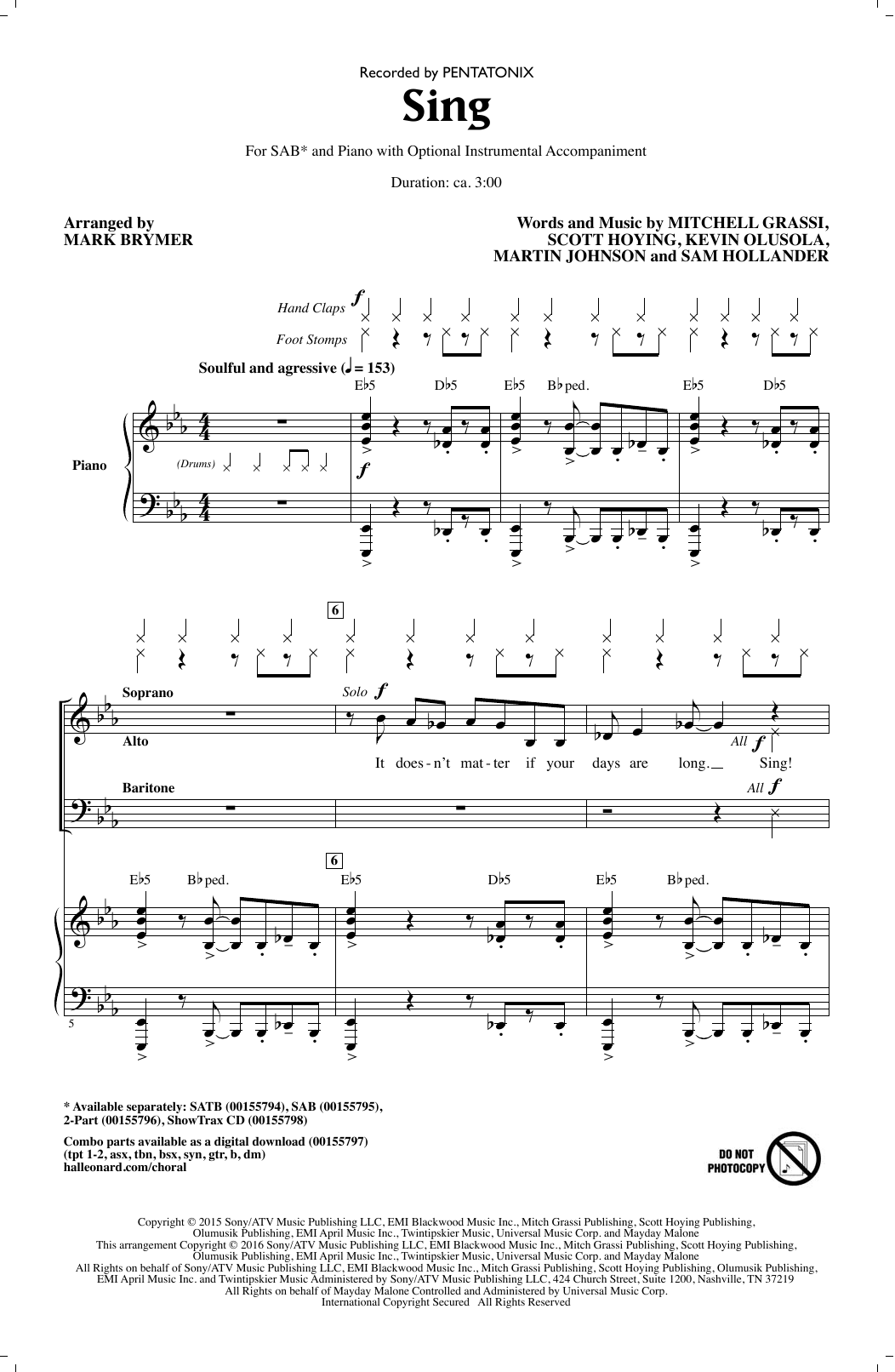 Pentatonix Sing (arr. Mark Brymer) sheet music notes and chords arranged for SAB Choir