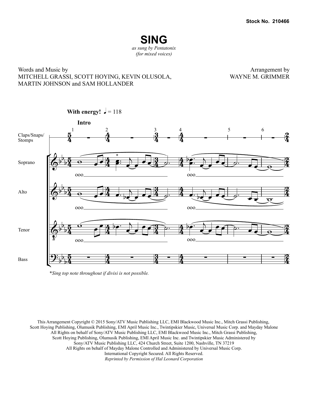 Pentatonix Sing (arr. Wayne Grimmer) sheet music notes and chords arranged for SATB Choir
