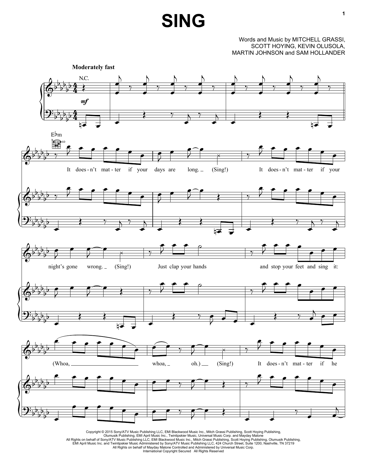 Pentatonix Sing sheet music notes and chords arranged for Piano, Vocal & Guitar Chords (Right-Hand Melody)