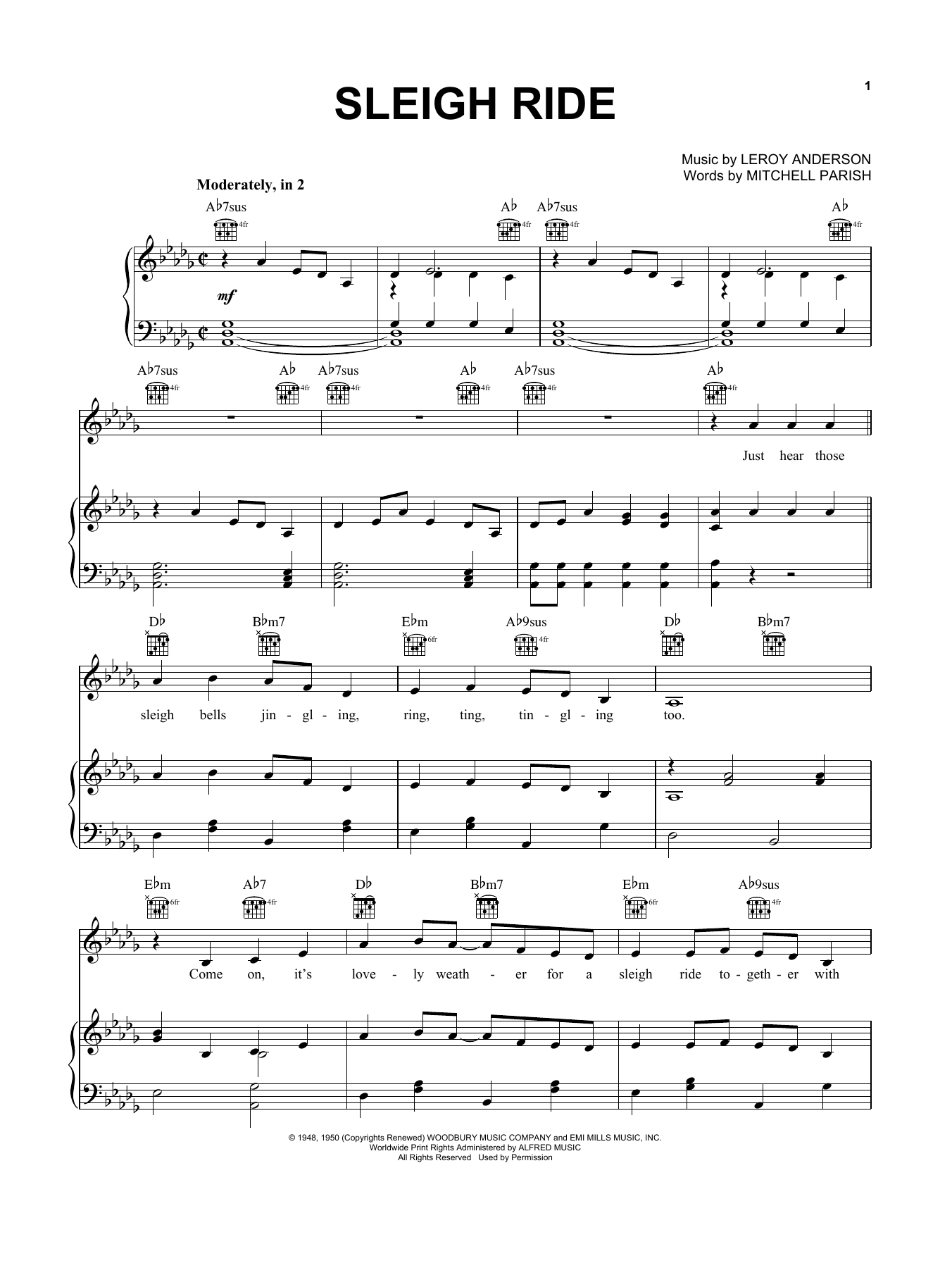 Leroy Anderson Sleigh Ride sheet music notes and chords arranged for Piano, Vocal & Guitar Chords (Right-Hand Melody)