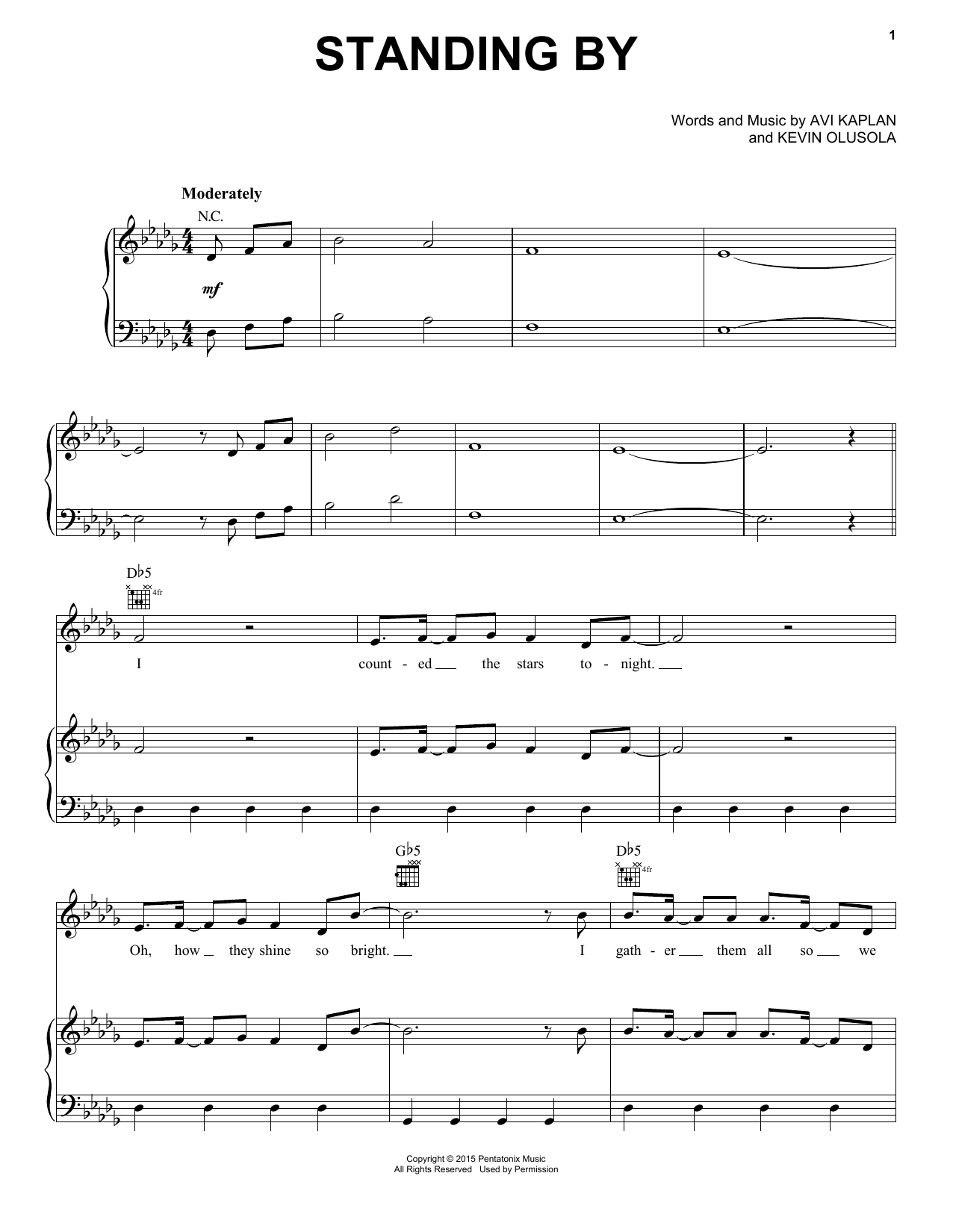 Pentatonix Standing By sheet music notes and chords arranged for Piano, Vocal & Guitar Chords (Right-Hand Melody)