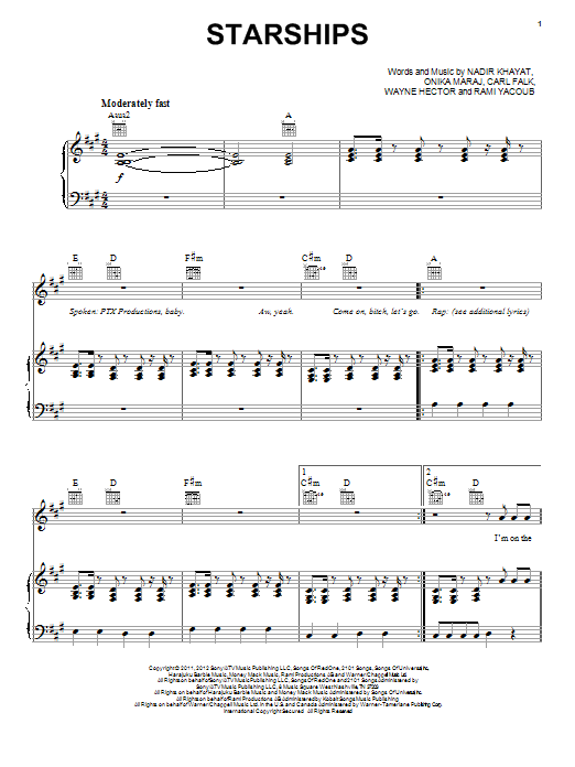 Pentatonix Starships sheet music notes and chords arranged for Piano, Vocal & Guitar Chords (Right-Hand Melody)