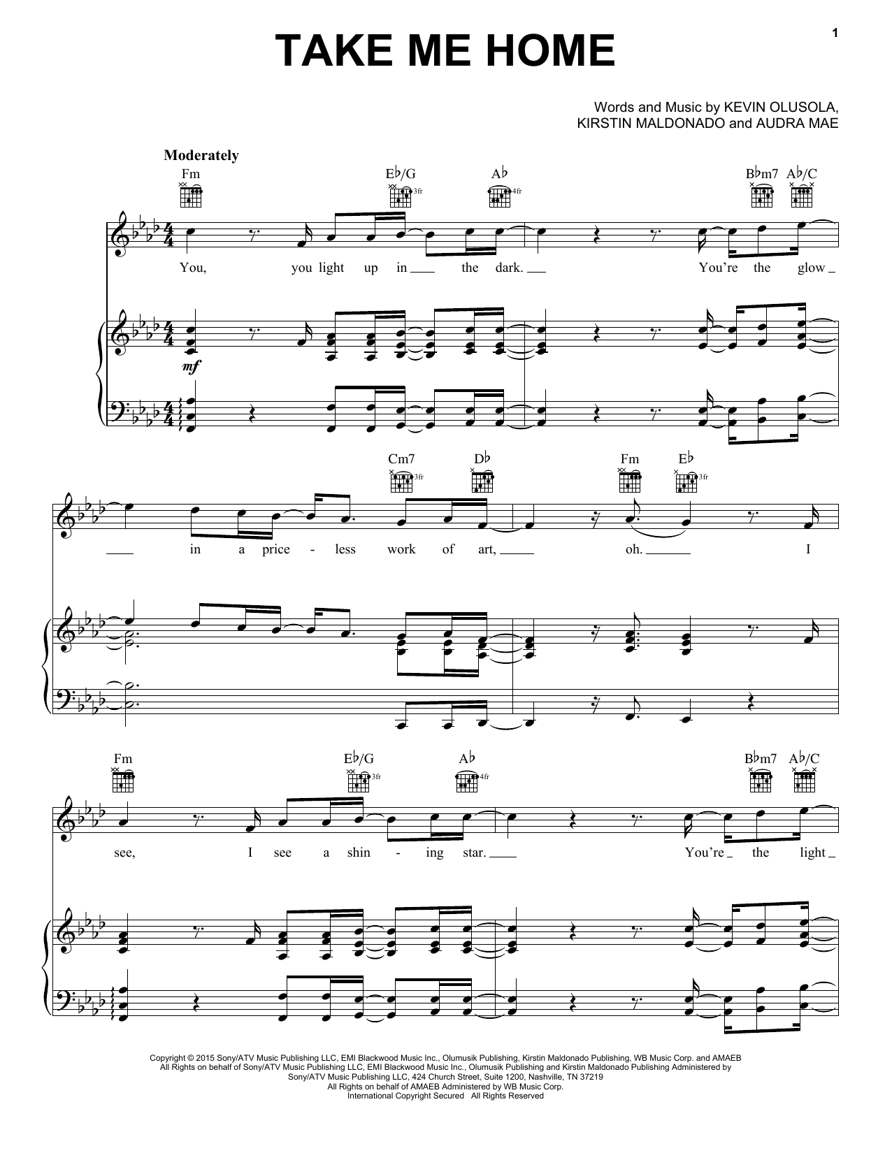 Pentatonix Take Me Home sheet music notes and chords arranged for Piano, Vocal & Guitar Chords (Right-Hand Melody)